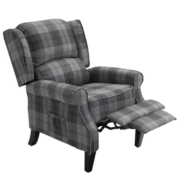 Modern Comfortable Upholstered Leisure Chair Multifunctional Recliner Chair Single Sofa with Footrest, Grey Check
