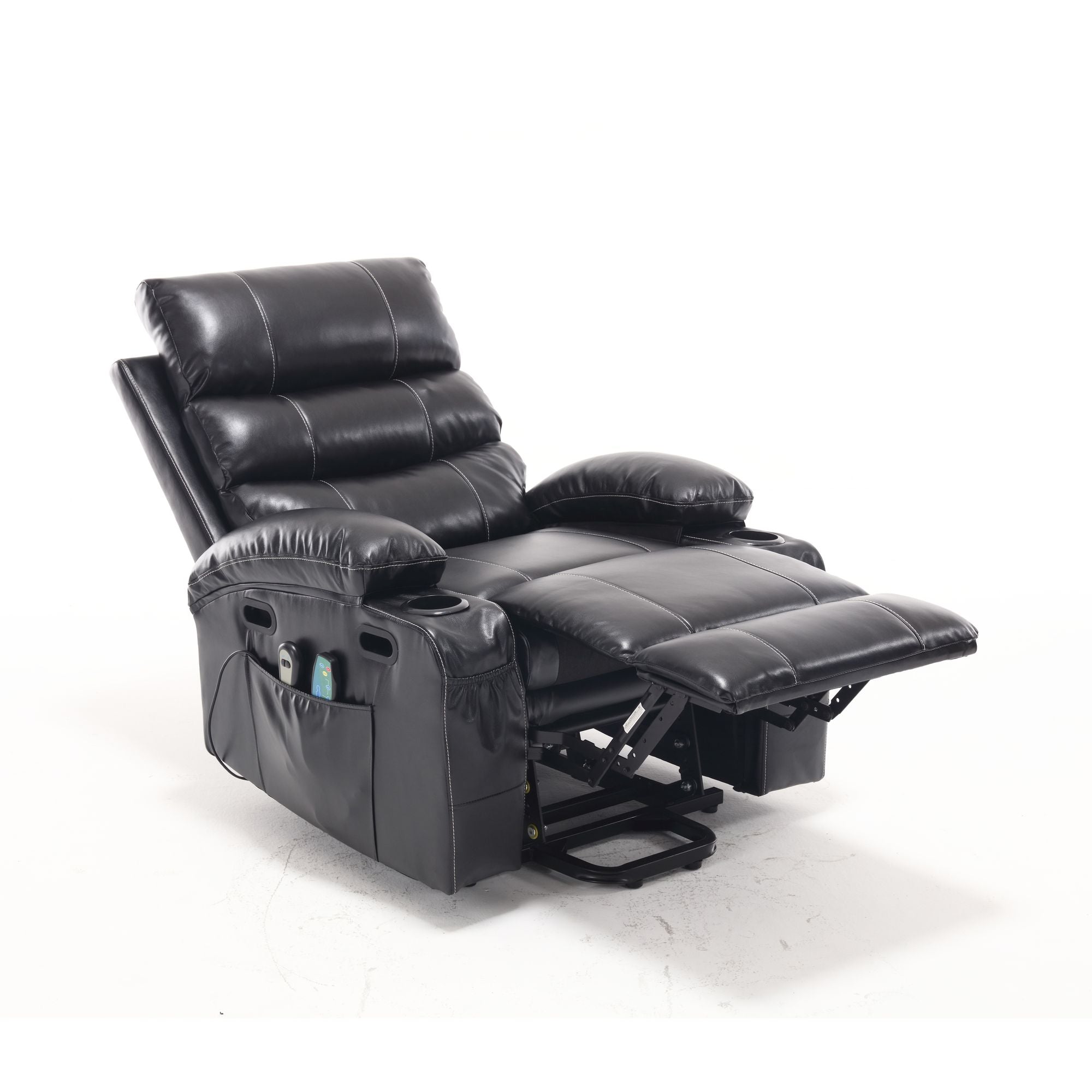 21" Wide Electric Lift Recliner for Elderly, Massage, Heat, Remote, Cup Holders, and Side Pockets