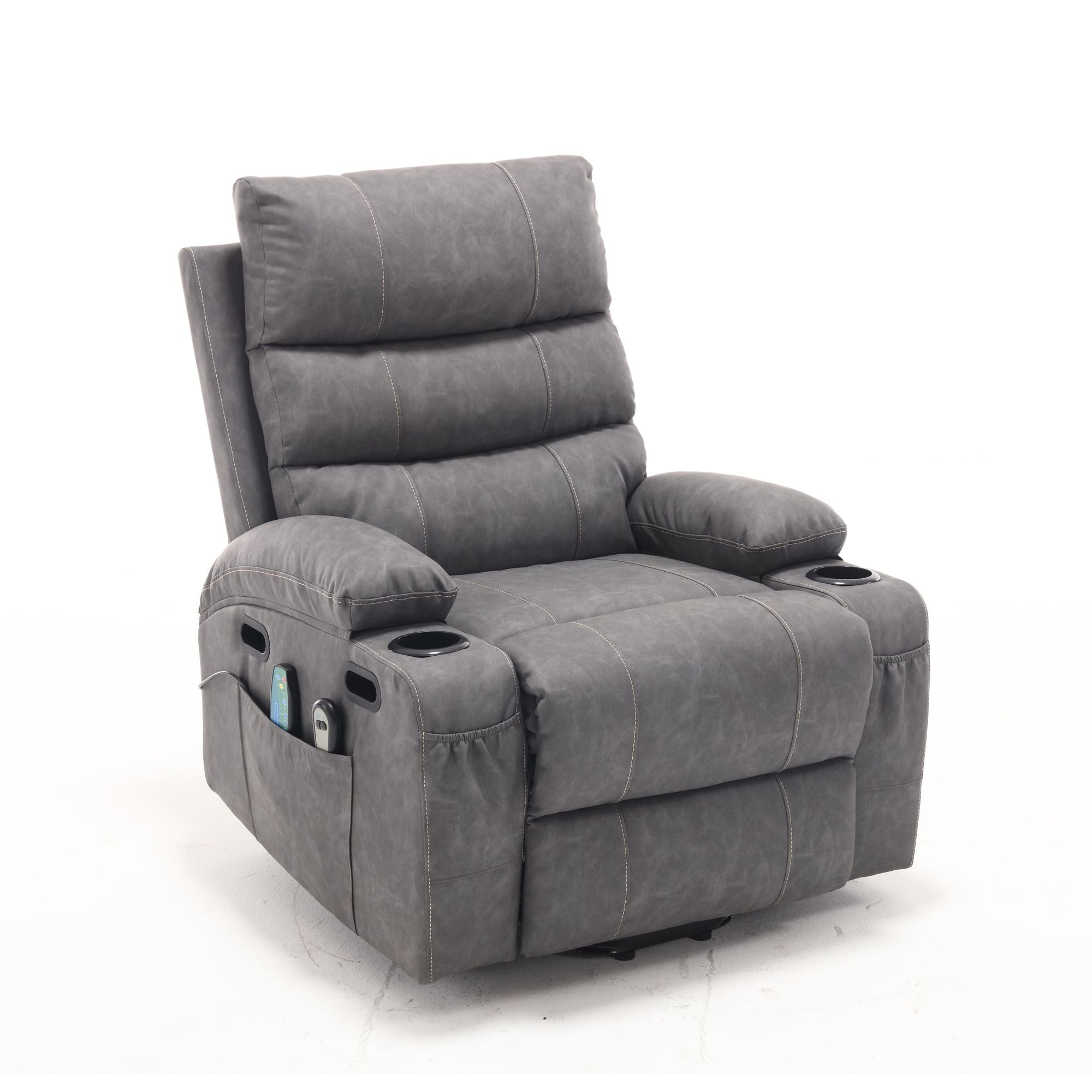 21" Wide Electric Lift Recliner for Elderly, Massage, Heat, Remote, Cup Holders, and Side Pockets