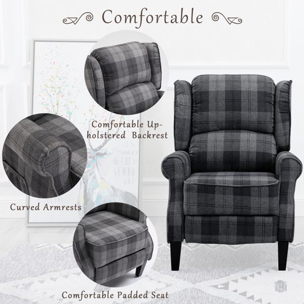 Modern Comfortable Upholstered Leisure Chair Multifunctional Recliner Chair Single Sofa with Footrest, Grey Check