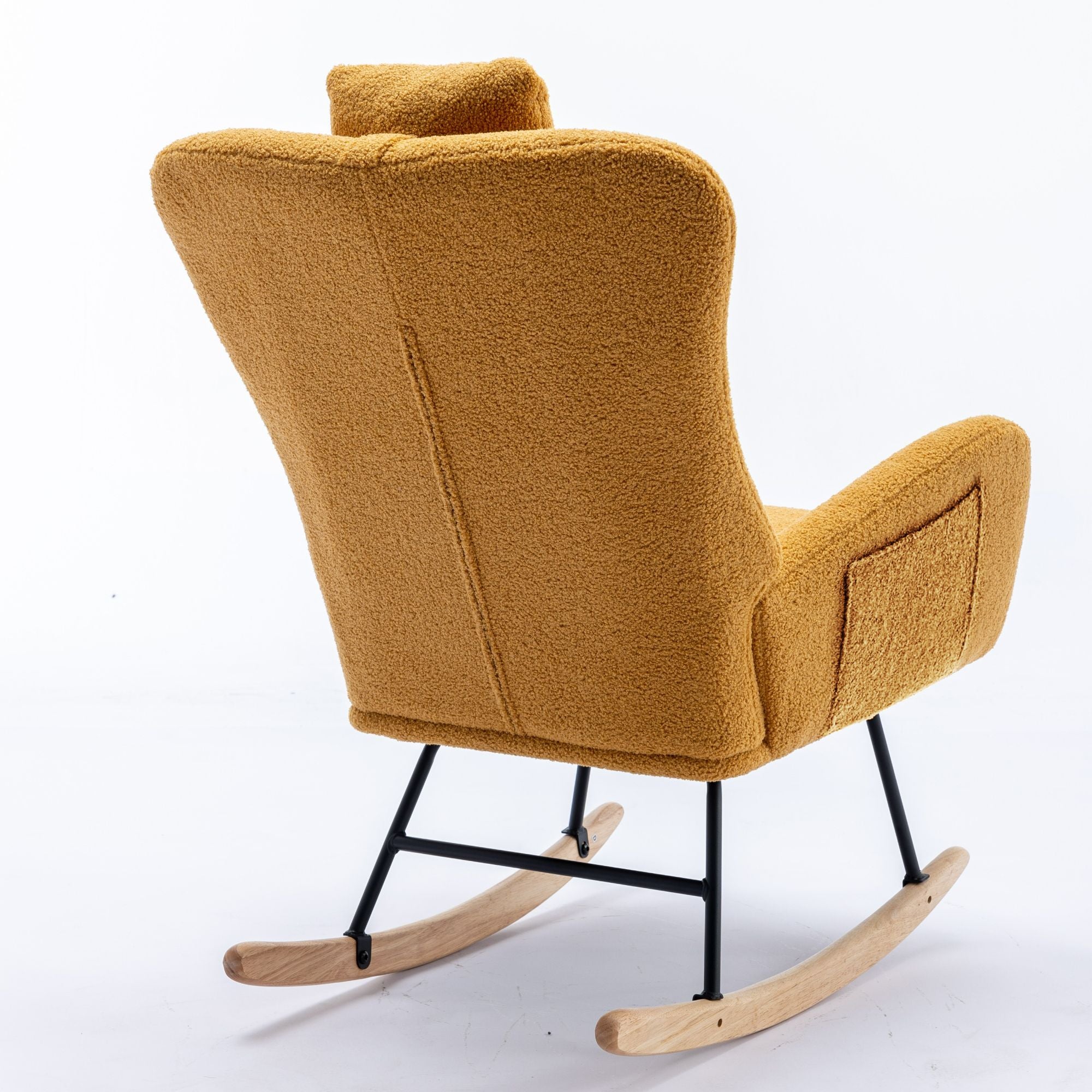 35.5-Inch Teddy Fabric Rocking Chair with Pocket – Safe Solid Wood Base