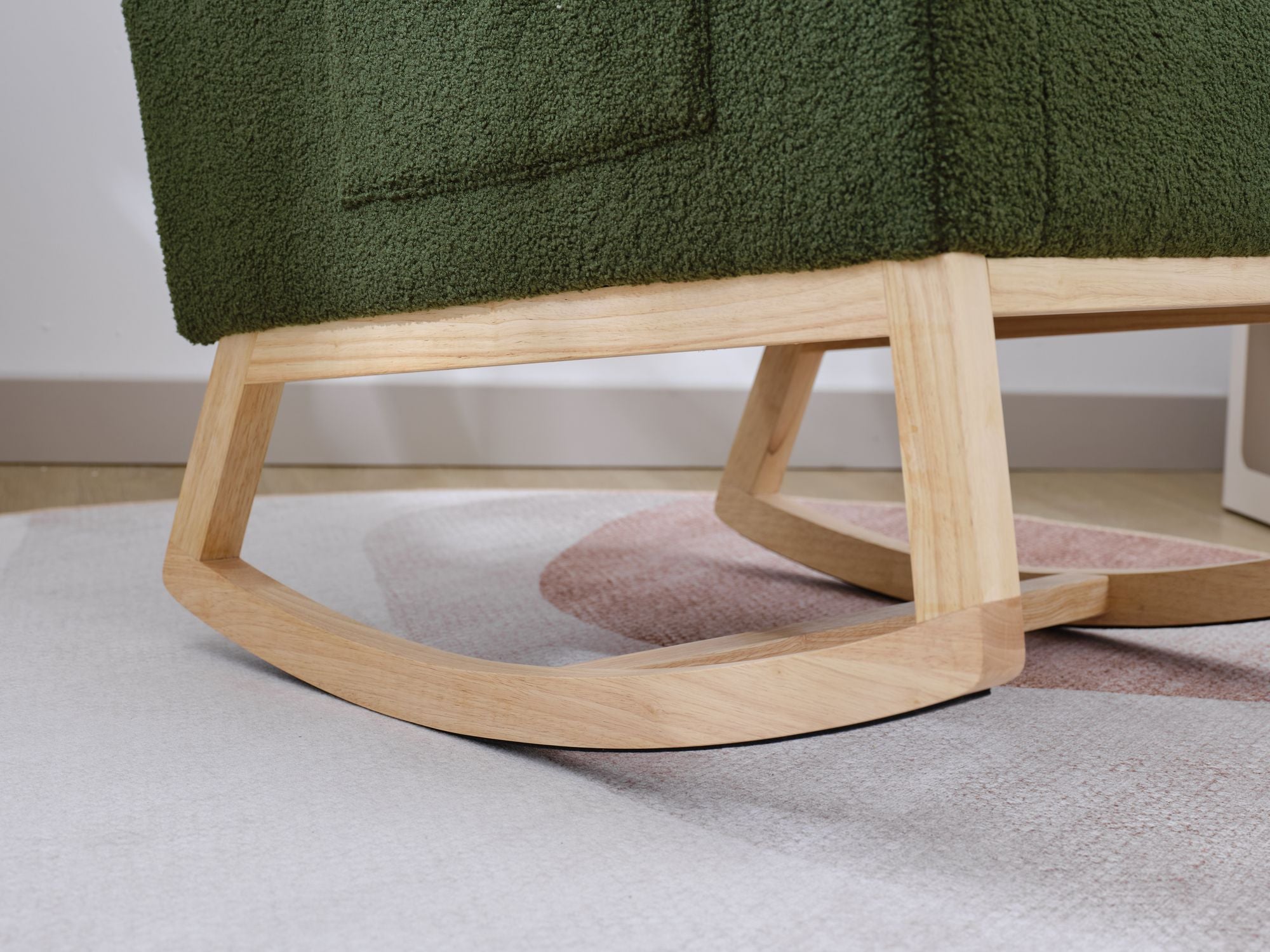 Modern Upholstered Rocking Chair with Solid Wood Legs, High Backrest, Side Pocket, and Comfy Armrests – Nursery Glider and Living Room Accent Chair