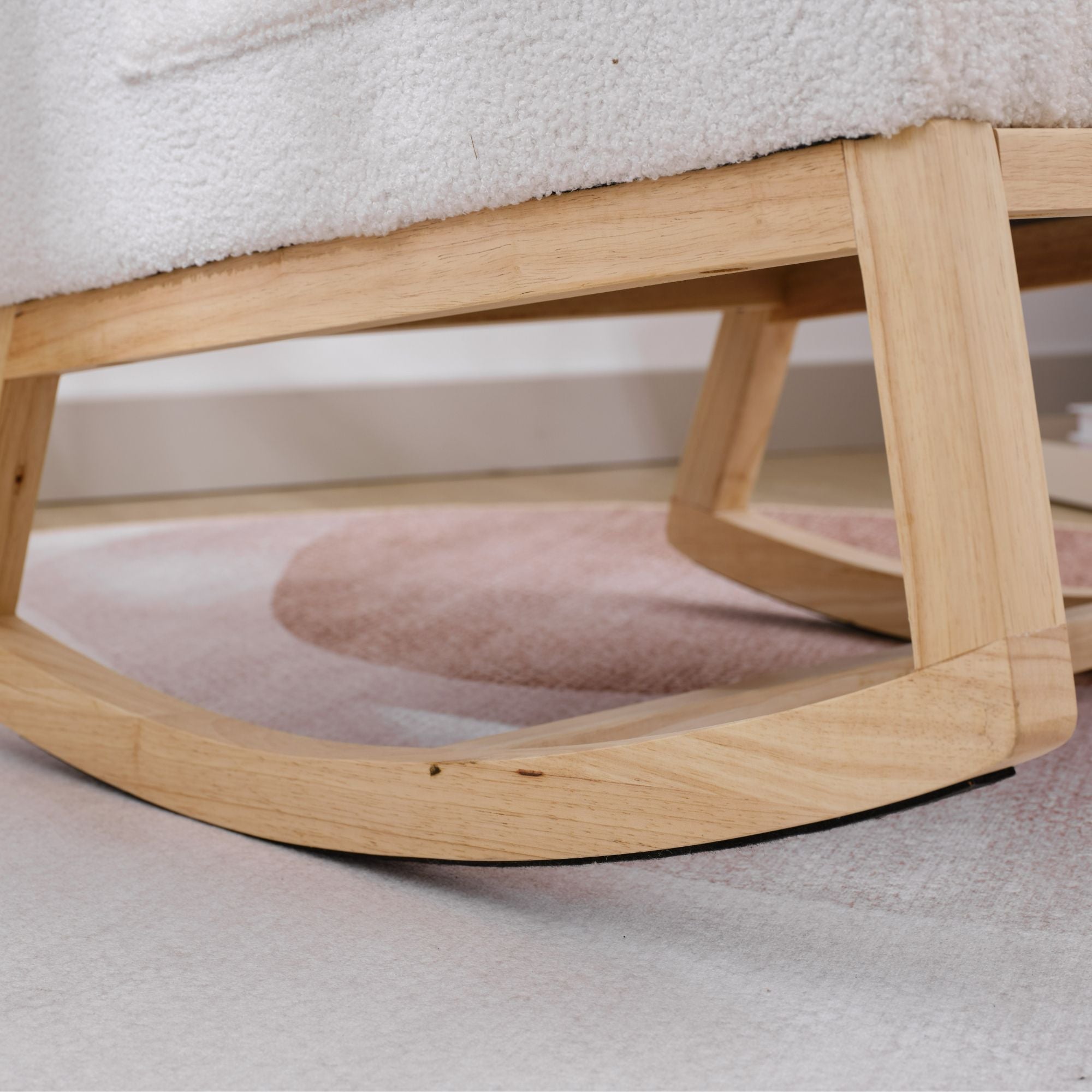 Modern Upholstered Rocking Chair with Solid Wood Legs, High Backrest, Side Pocket, and Comfy Armrests – Nursery Glider and Living Room Accent Chair