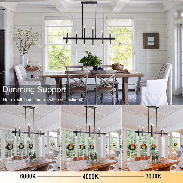 Black Dining Room Chandelier 12-Lights Mid Century Pendant Light for Farmhouse Kitchen, Industrial Chandeliers with E12 Base