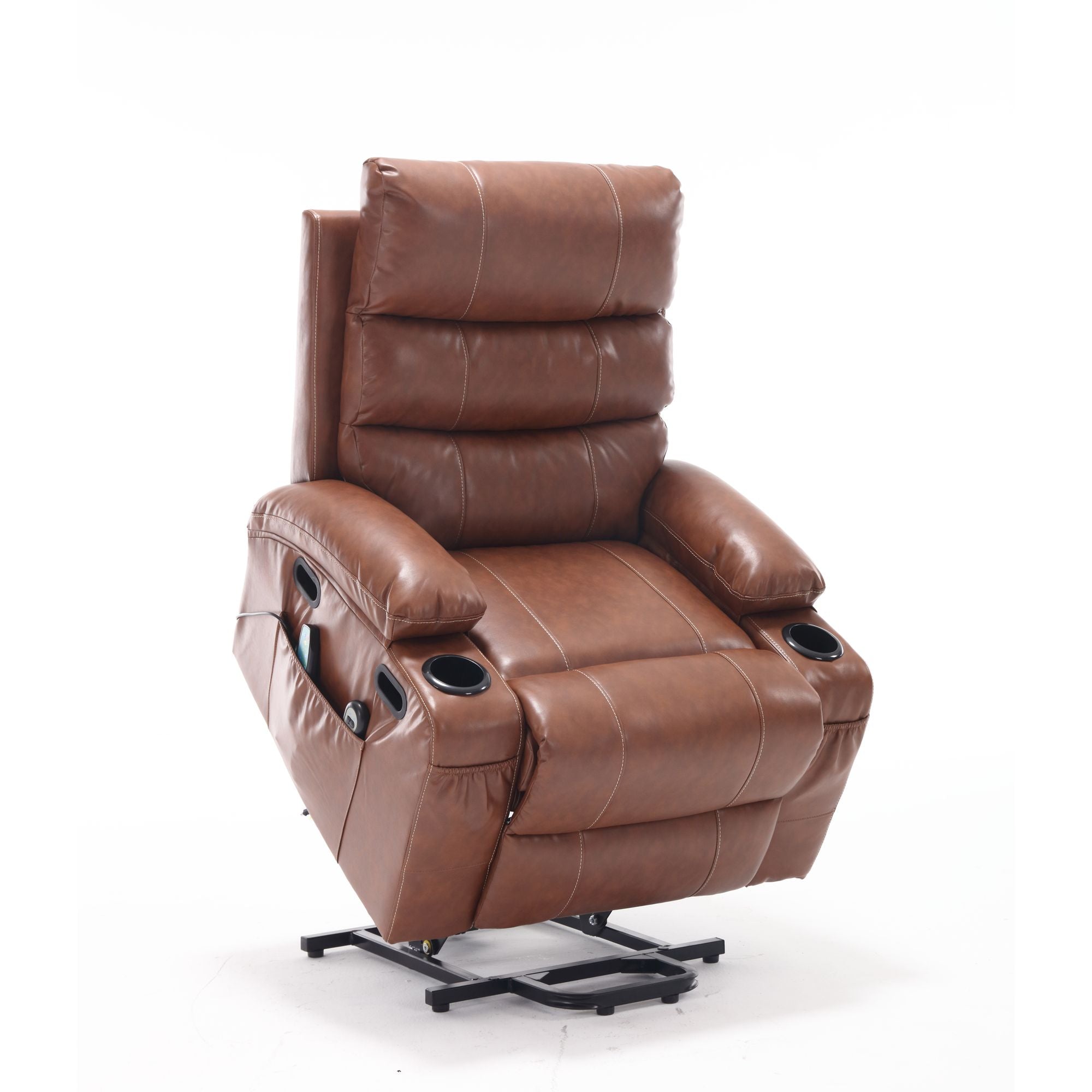 21" Wide Electric Lift Recliner for Elderly, Massage, Heat, Remote, Cup Holders, and Side Pockets