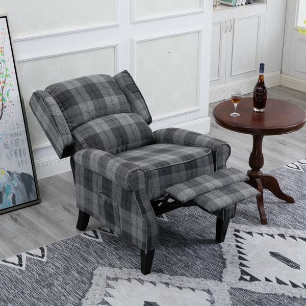 Modern Comfortable Upholstered Leisure Chair Multifunctional Recliner Chair Single Sofa with Footrest, Grey Check