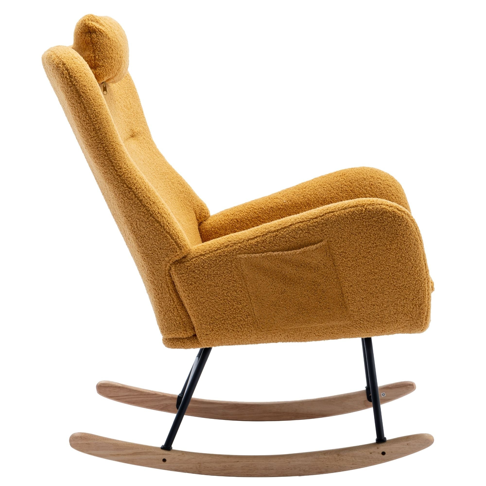 35.5-Inch Teddy Fabric Rocking Chair with Pocket – Safe Solid Wood Base