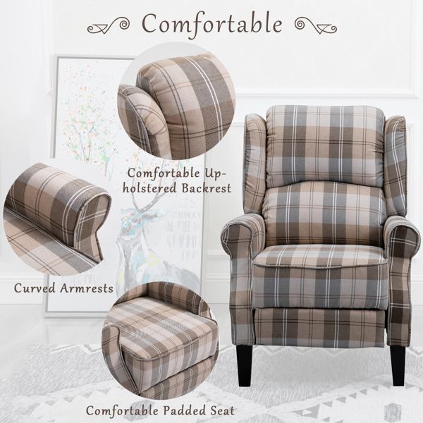 Modern Comfortable Upholstered Leisure Chair Multifunctional Recliner Chair Single Sofa with Footrest, Beige Check