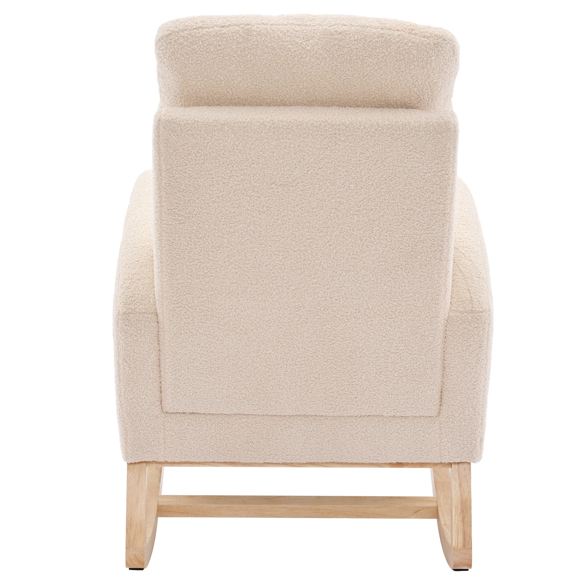 Modern Upholstered Rocking Chair with Solid Wood Legs, High Backrest, Side Pocket, and Comfy Armrests – Nursery Glider and Living Room Accent Chair