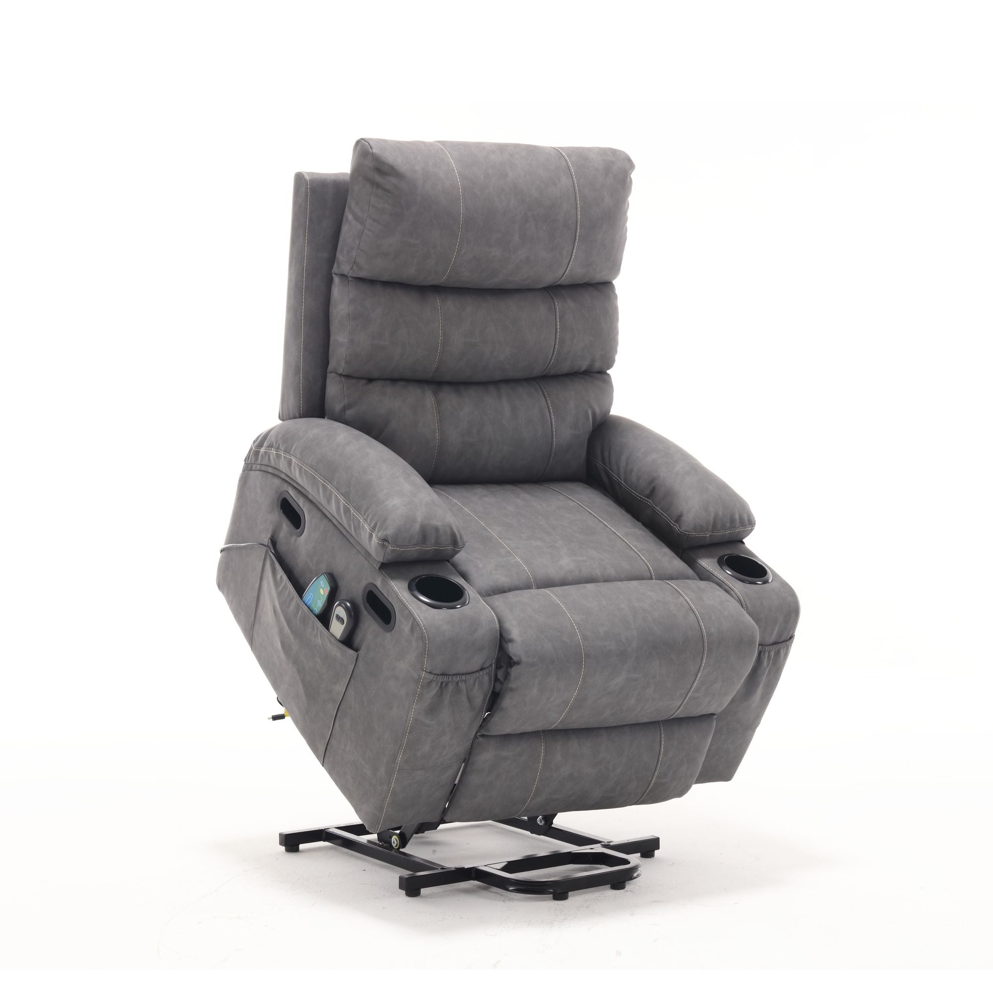 21" Wide Electric Lift Recliner for Elderly, Massage, Heat, Remote, Cup Holders, and Side Pockets