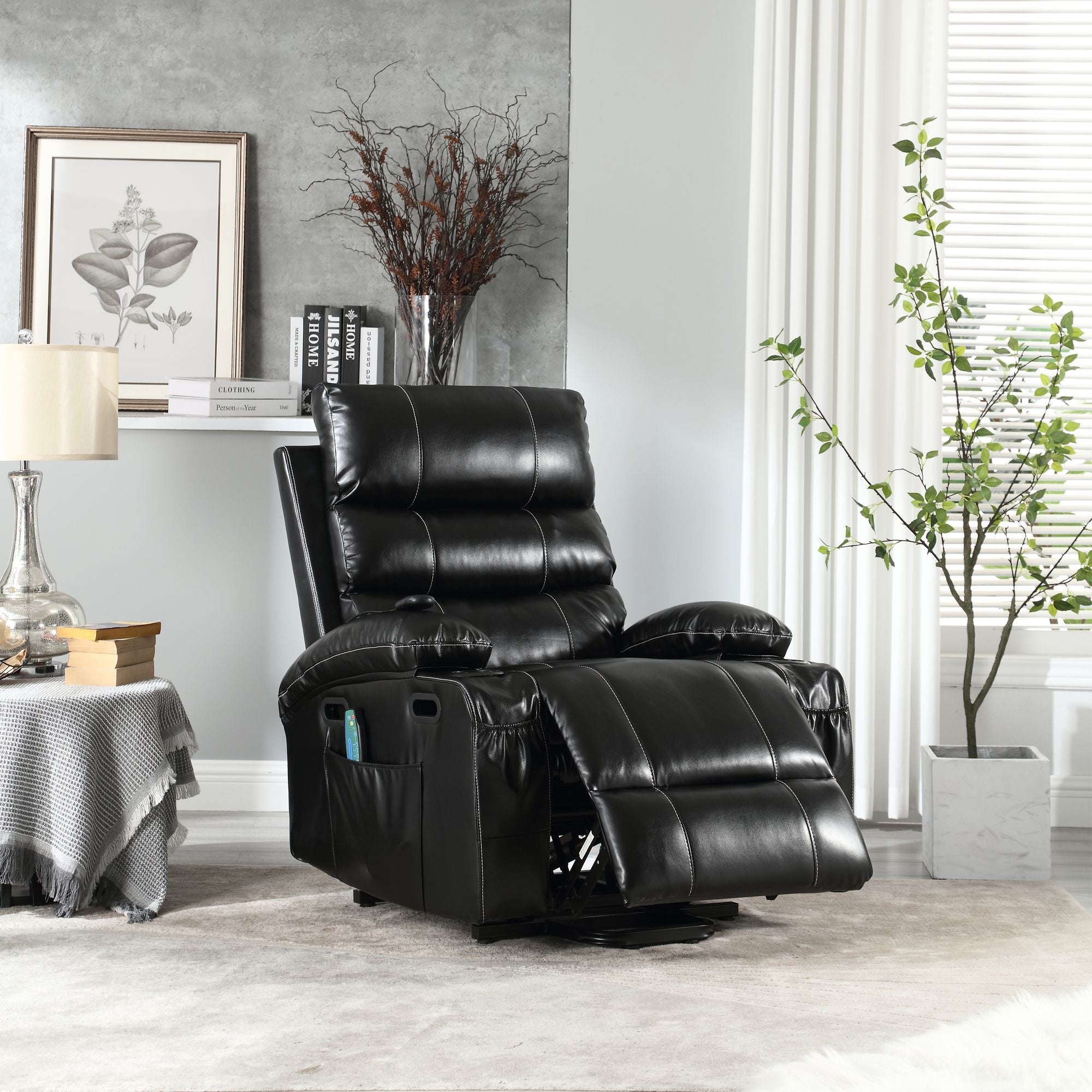 21" Wide Electric Lift Recliner for Elderly, Massage, Heat, Remote, Cup Holders, and Side Pockets