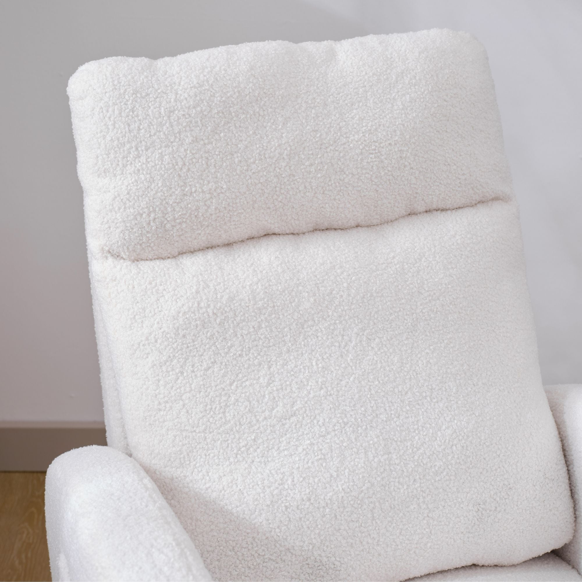 Modern Upholstered Rocking Chair with Solid Wood Legs, High Backrest, Side Pocket, and Comfy Armrests – Nursery Glider and Living Room Accent Chair