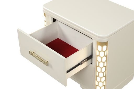 Jasmine Nightstand With Side LED Lightning Made With Wood in Beige