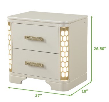 Jasmine Nightstand With Side LED Lightning Made With Wood in Beige