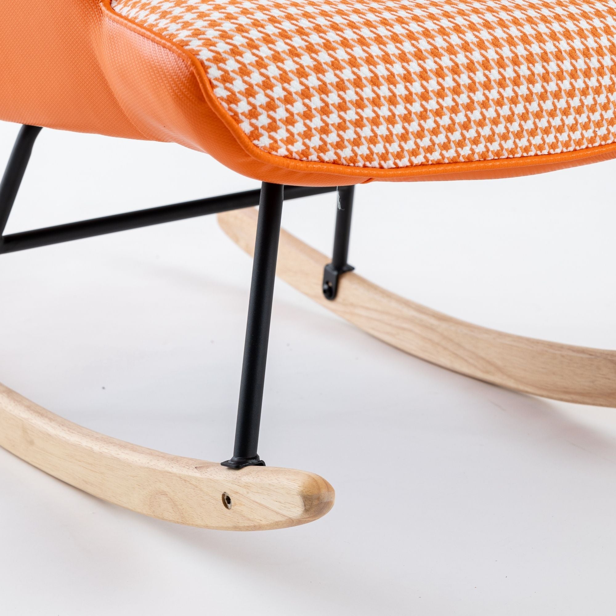 35.5-Inch Rocking Chair, Cozy Reading Chair with Houndstooth and Leather Upholstery, Comfortable Wingback Glider for Nursery, Living Room, Bedroom, or Balcony