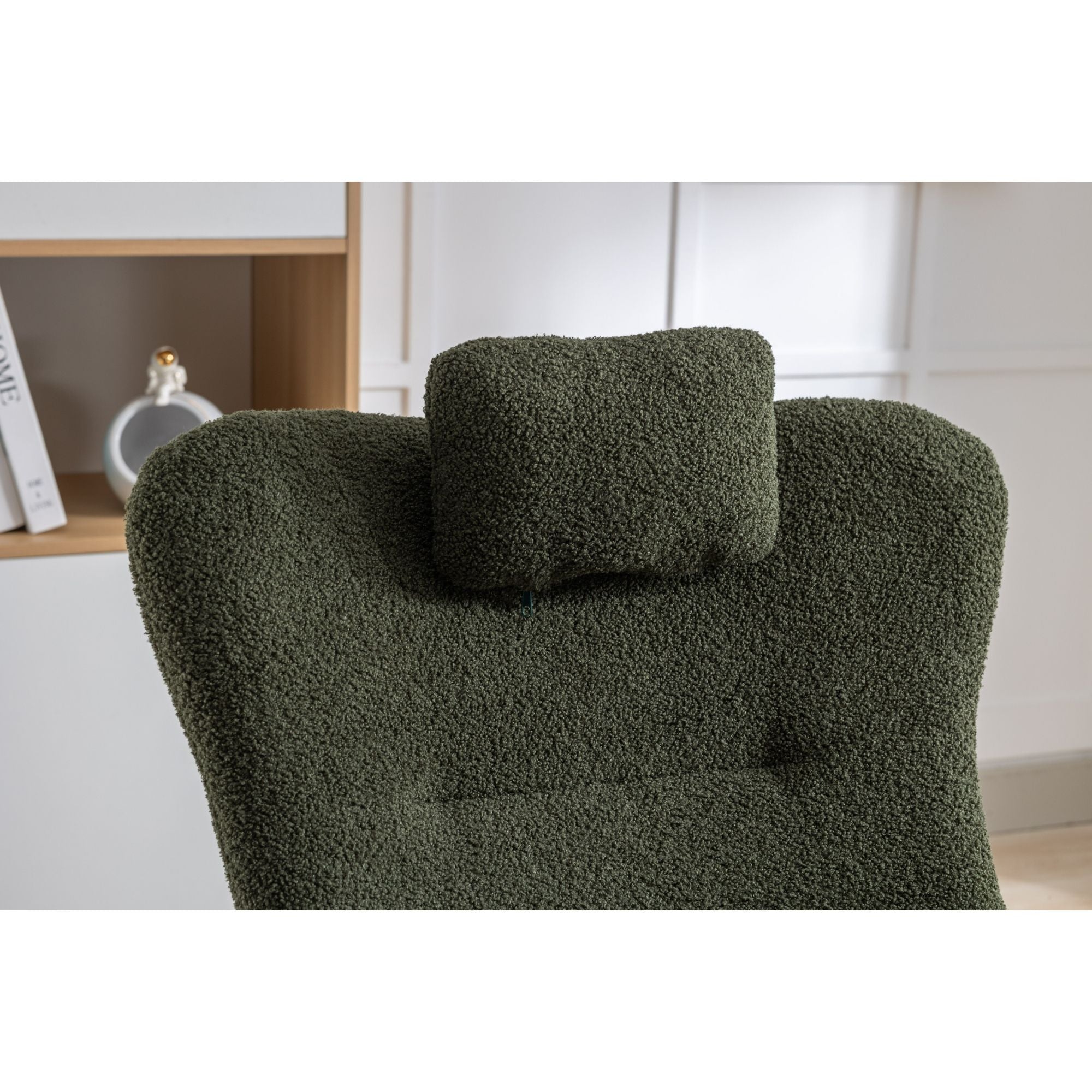 35.5-Inch Teddy Fabric Rocking Chair with Pocket – Safe Solid Wood Base