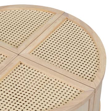 Round To Square Block Modular Coffee Table Light Natural Rattan with Storage 4 Piece Light Natural Rubber Wood