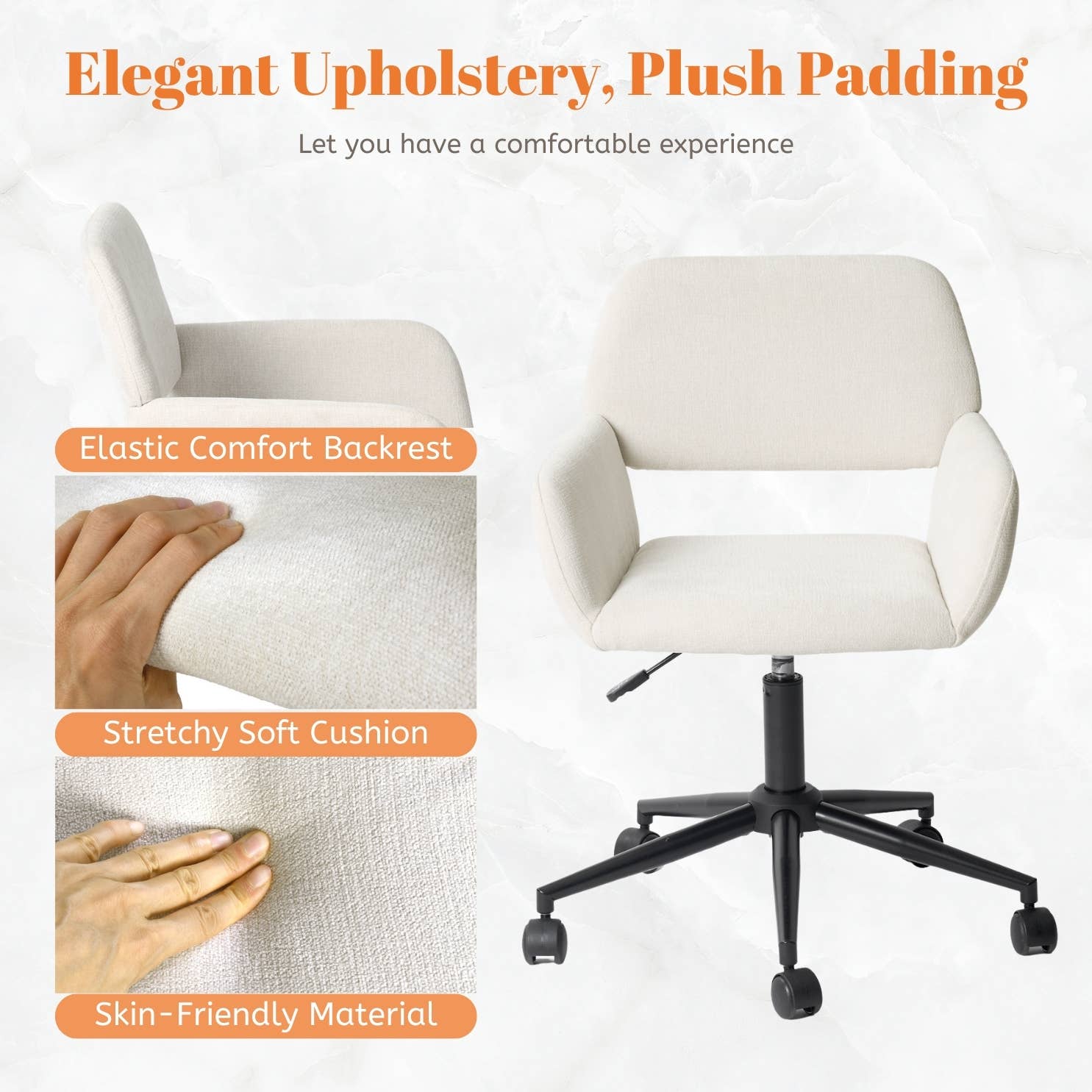 Adjustable Task Chair with Swivel Base Suede Brown/Beige