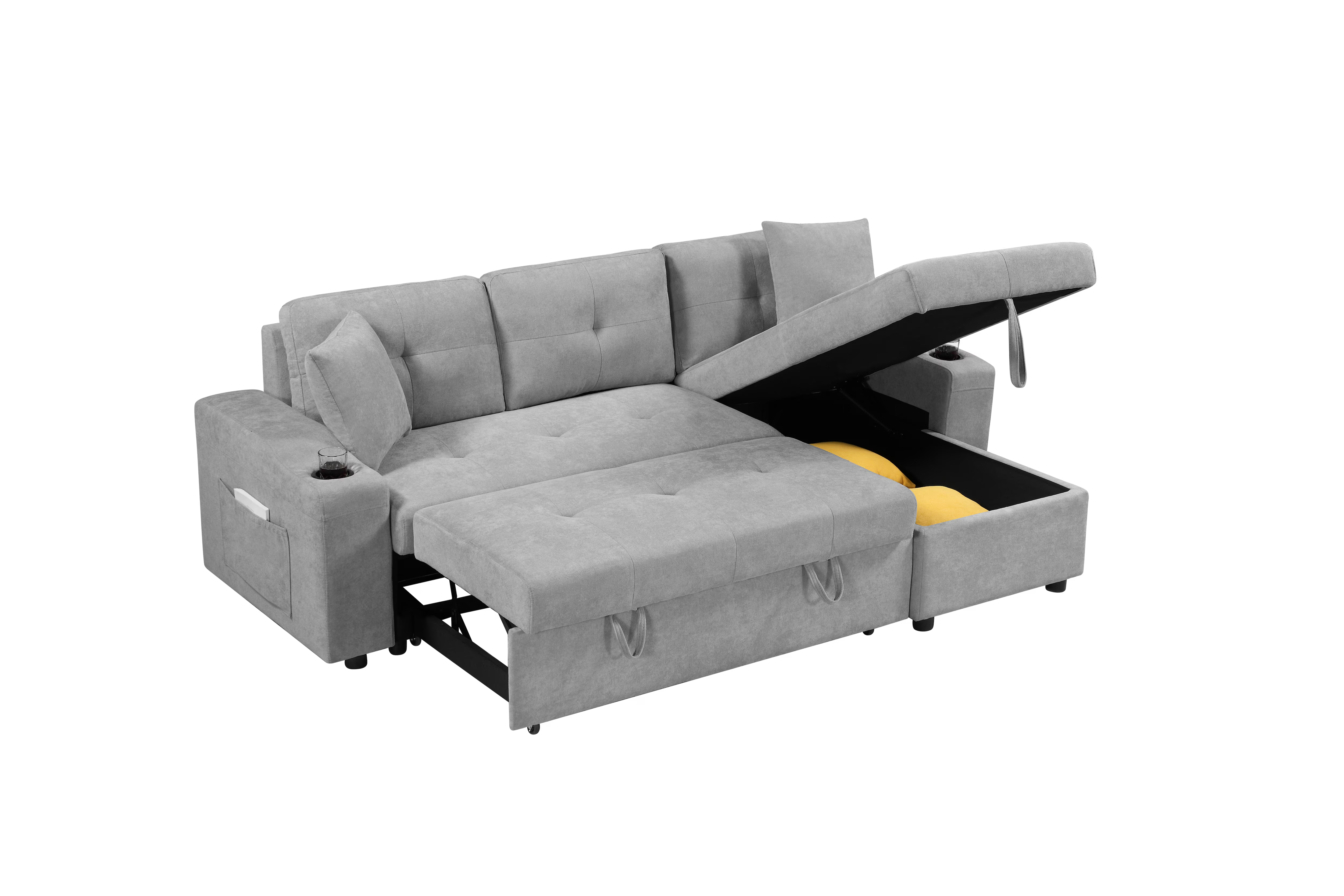 Convertible Sectional Sofa with Storage & Cup Holders