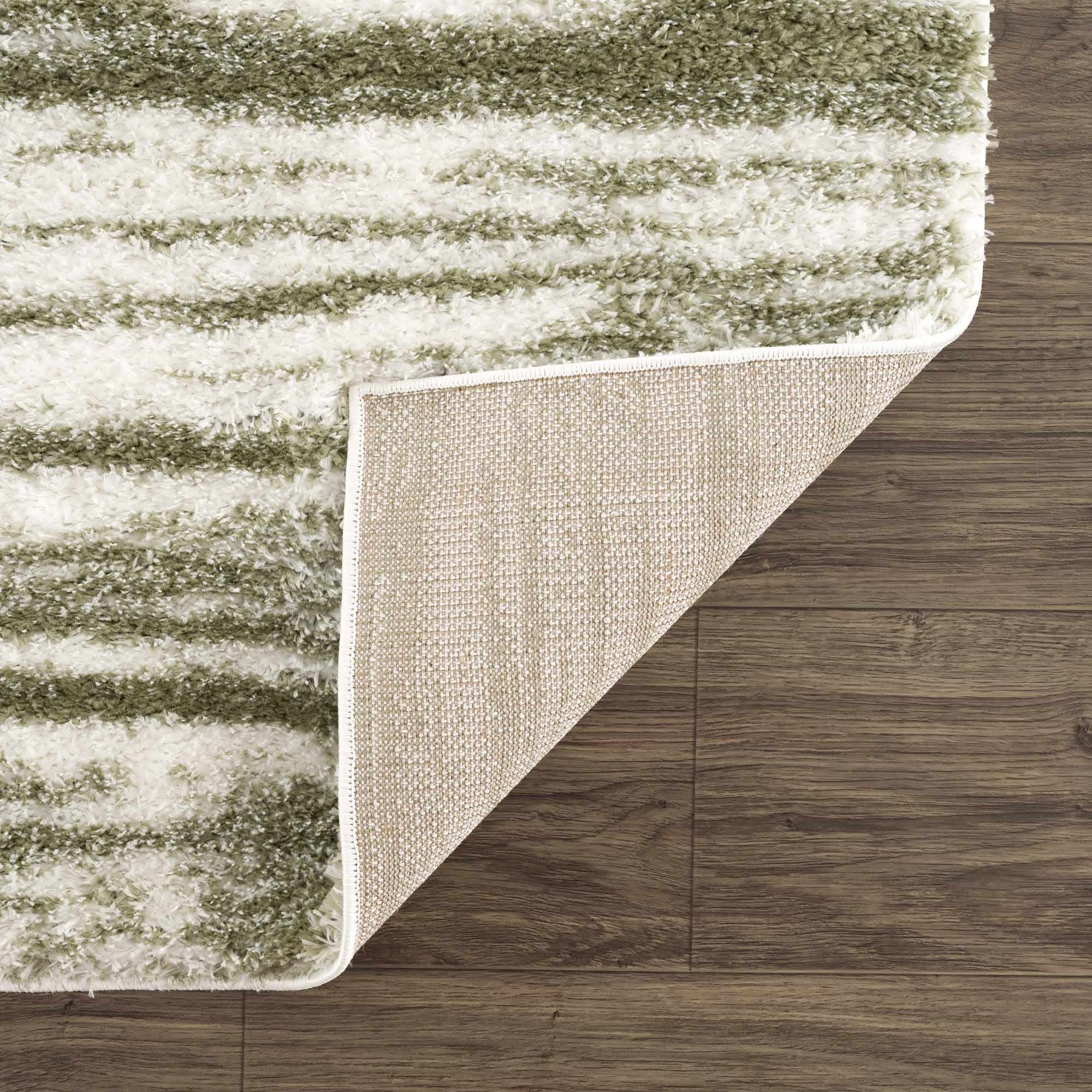 Lucus Green & White Shag Area Rug – Plush Modern Abstract Rug by Hauteloom