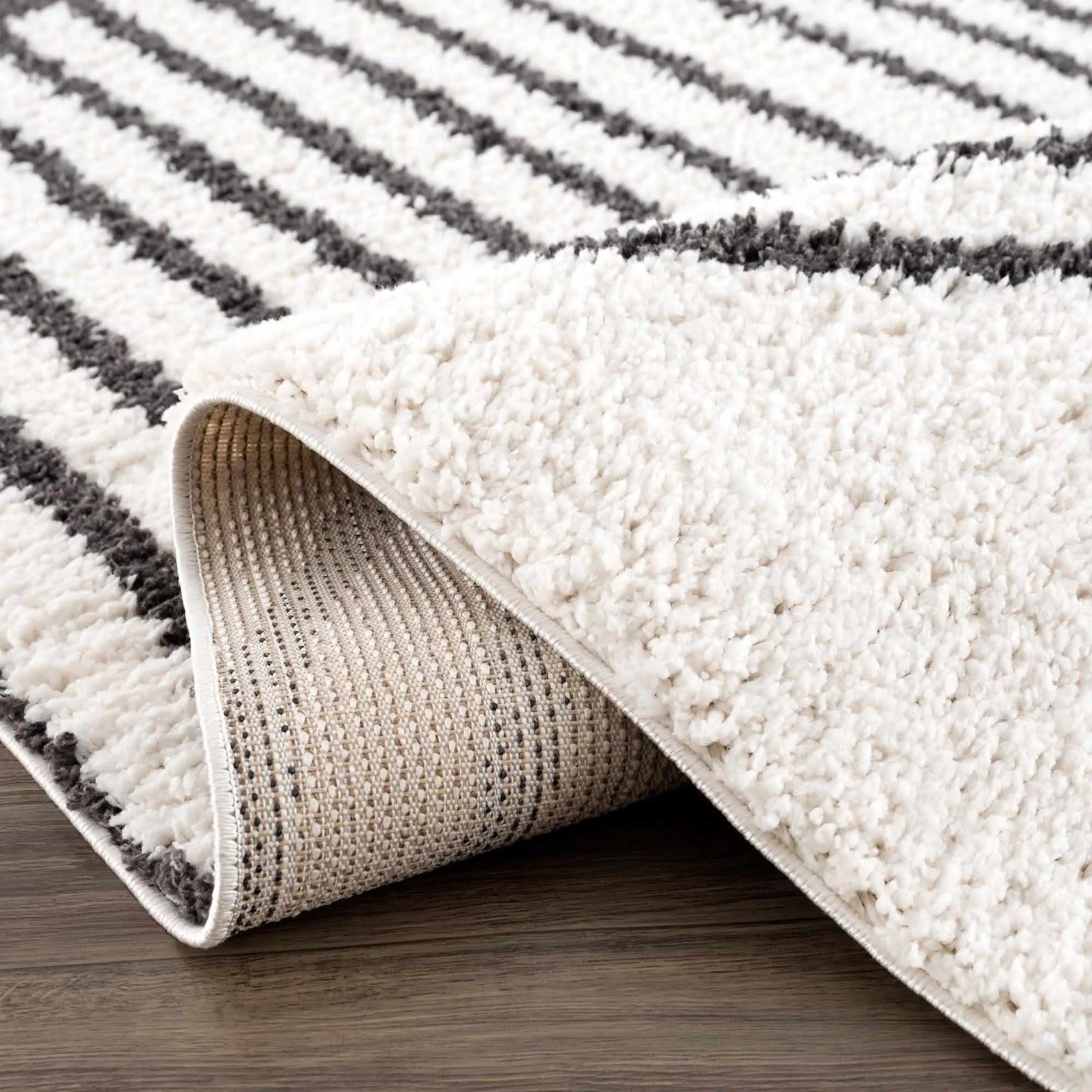 Bauer Black Rainbow Shag Area Rug – Plush Modern White Rug by Hauteloom