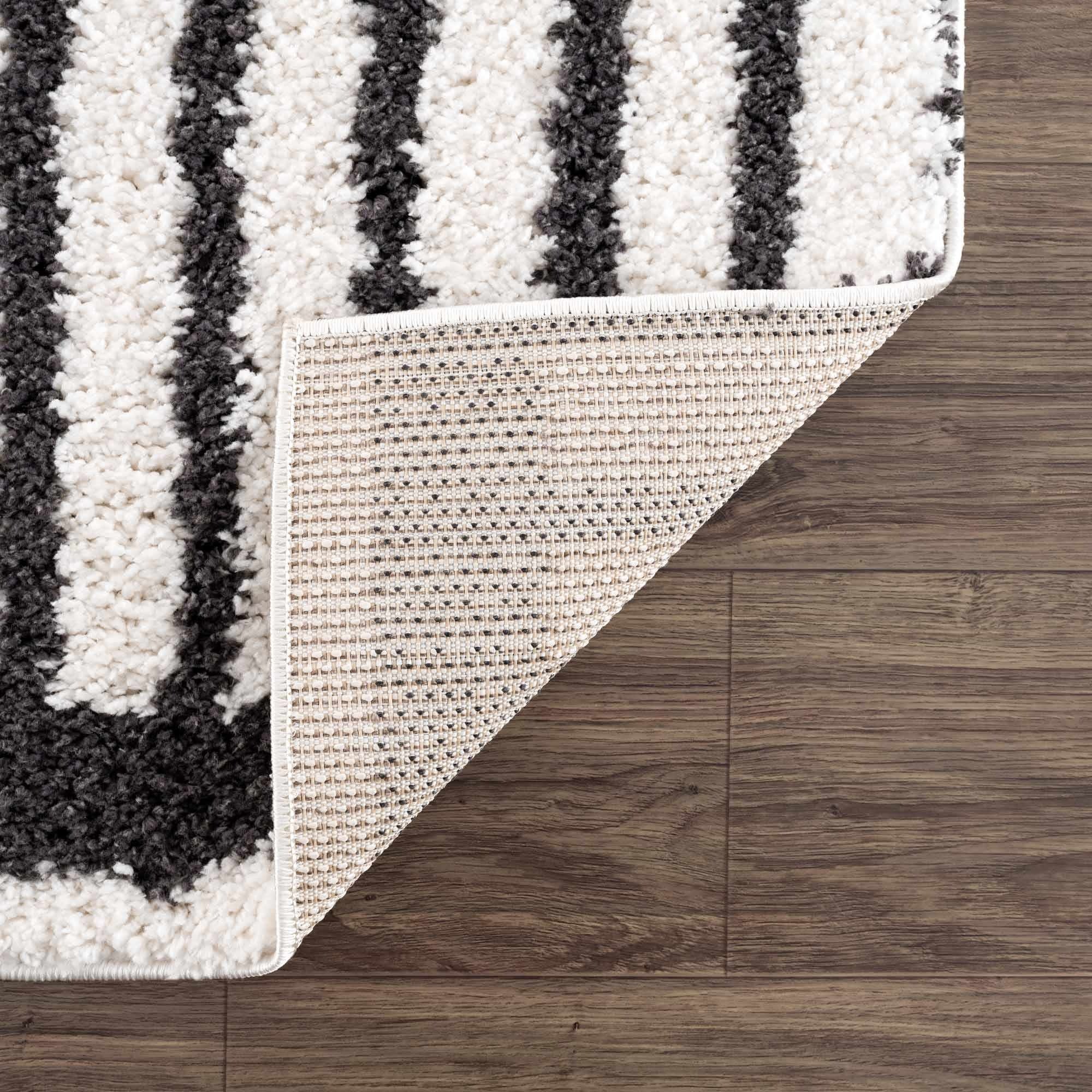 Bauer Black Rainbow Shag Area Rug – Plush Modern White Rug by Hauteloom