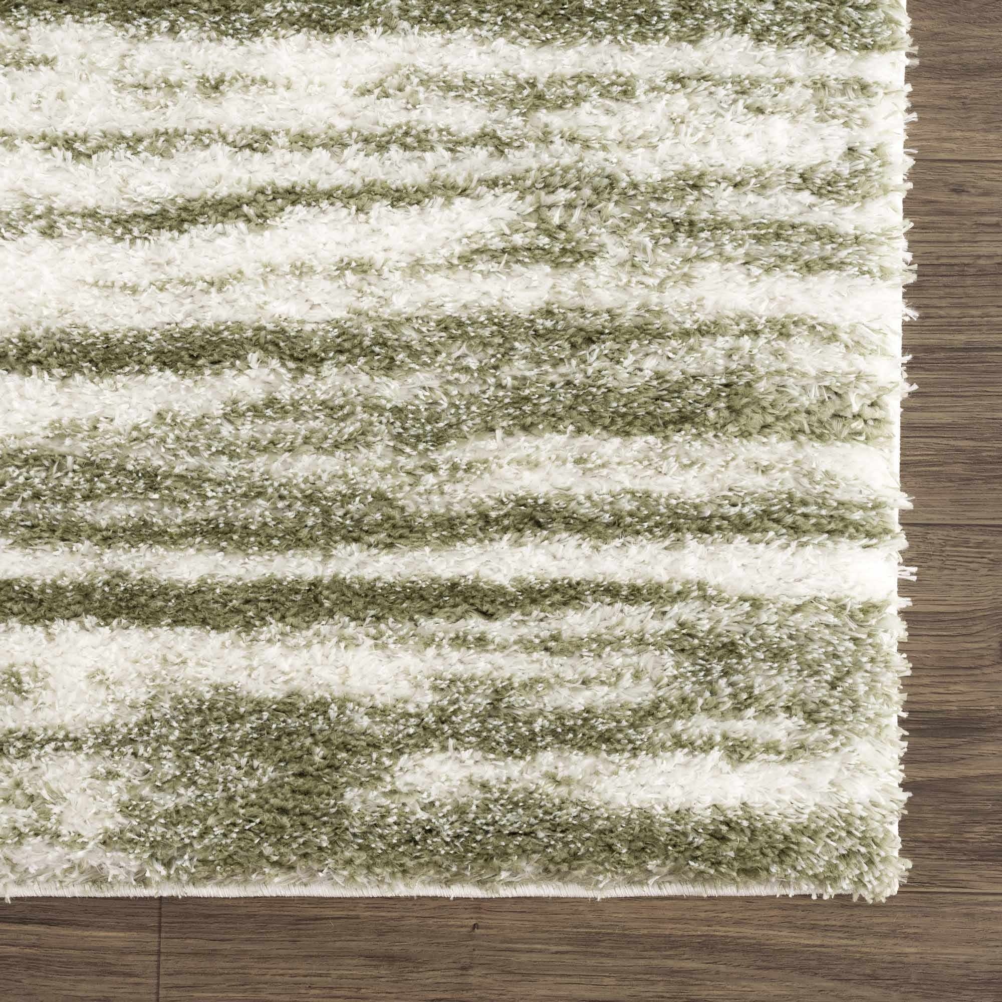 Lucus Green & White Shag Area Rug – Plush Modern Abstract Rug by Hauteloom