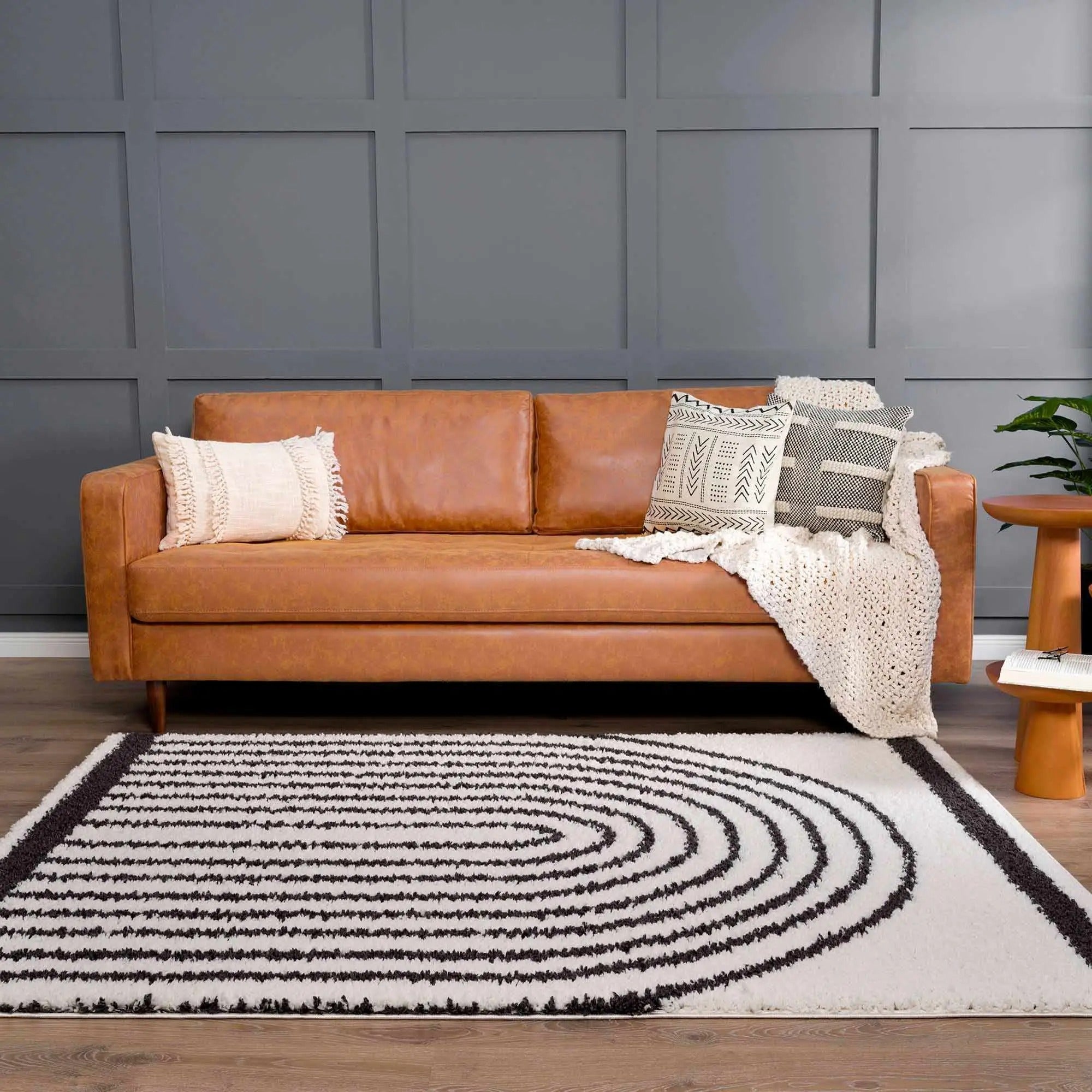Bauer Black Rainbow Shag Area Rug – Plush Modern White Rug by Hauteloom