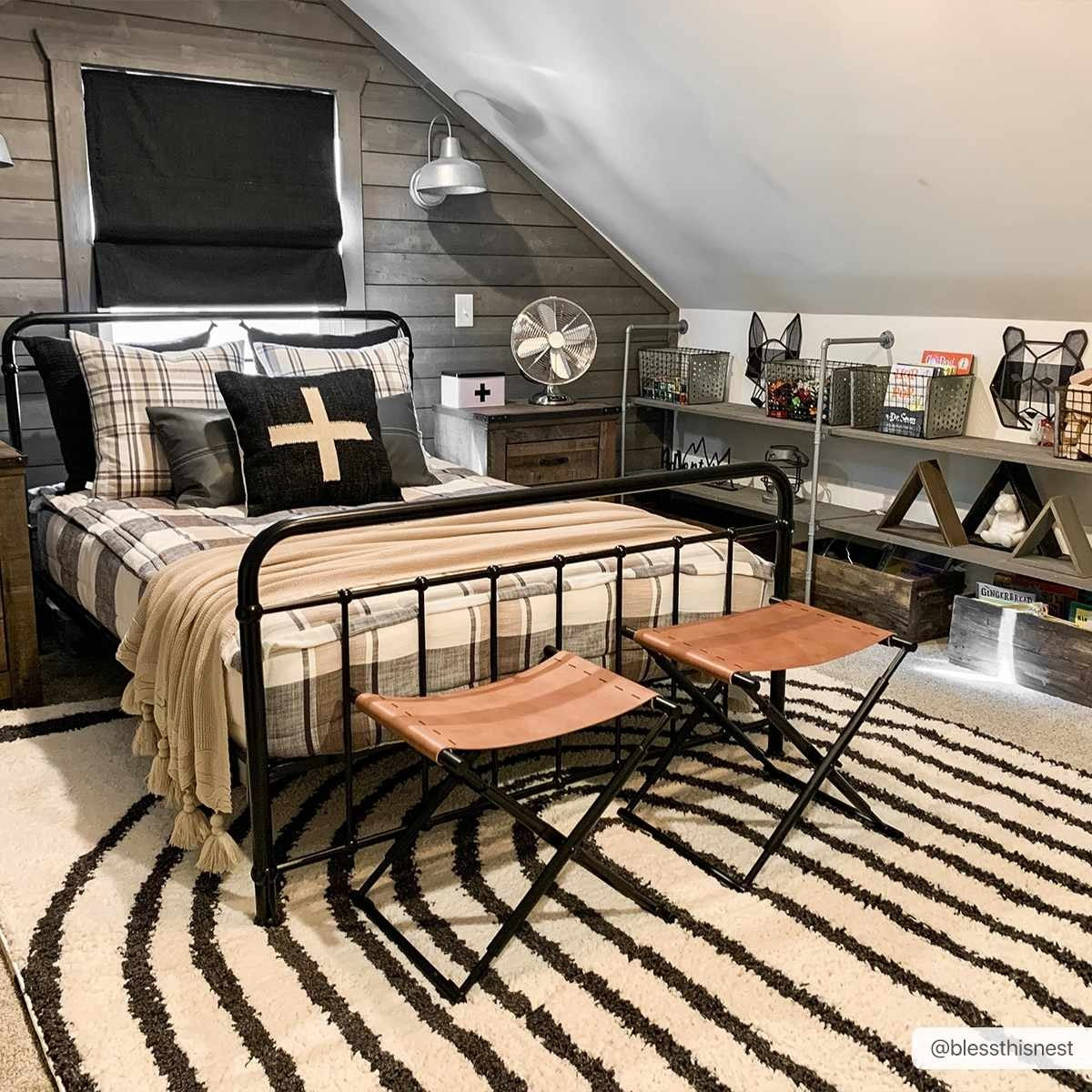 Bauer Black Rainbow Shag Area Rug – Plush Modern White Rug by Hauteloom