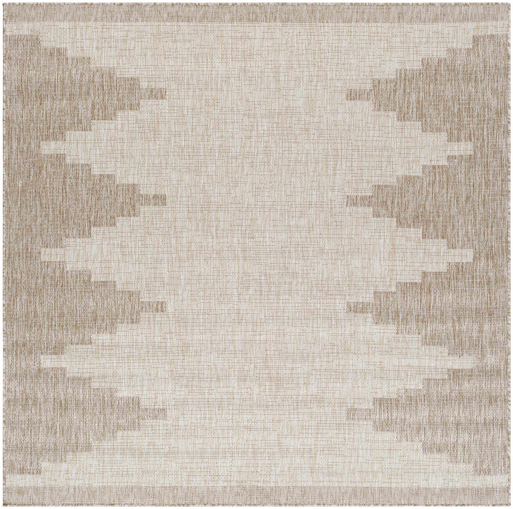 Djugun Beige Aztec Geometric Indoor/Outdoor Rug – Durable No-Pile Patio & Deck Rug by Hauteloom