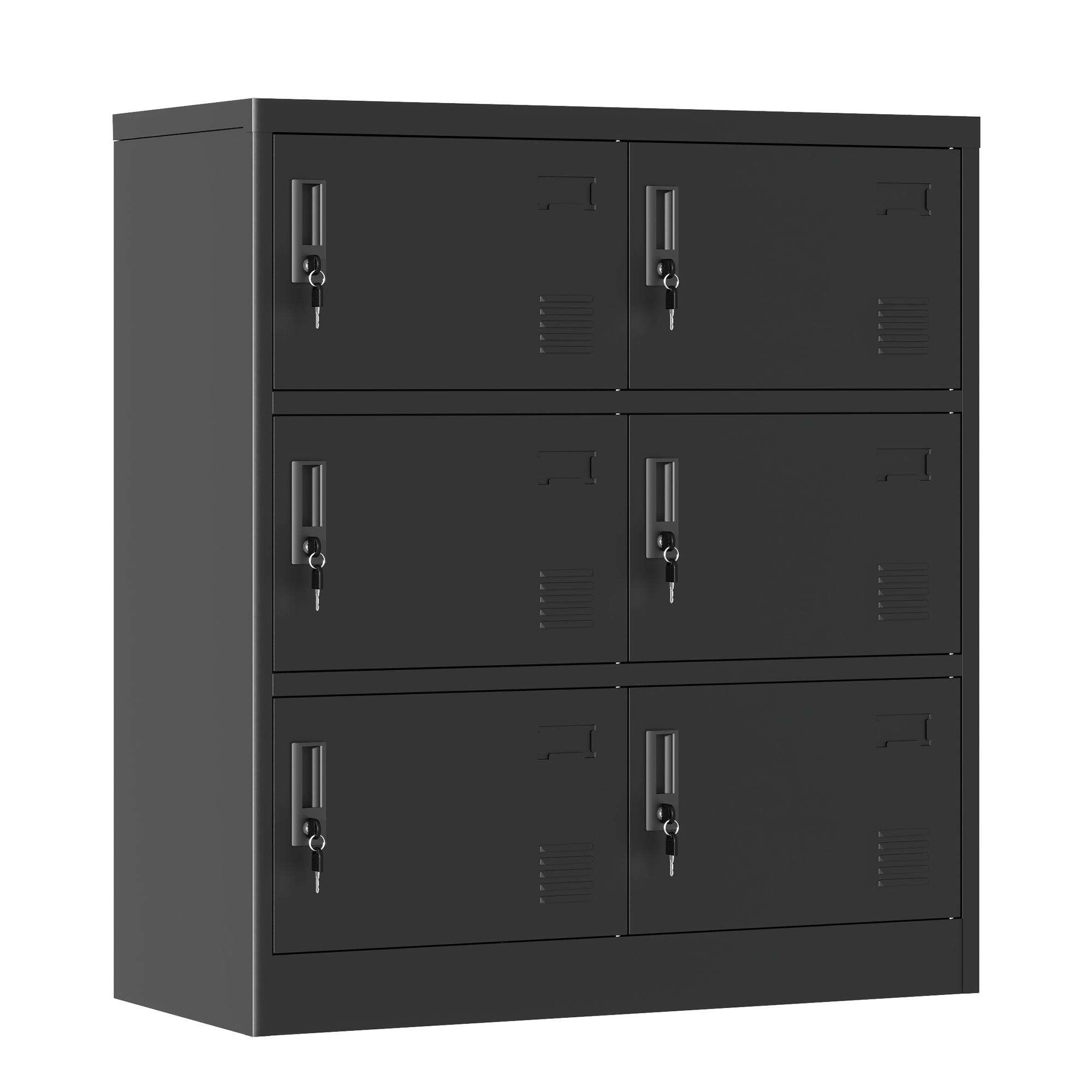 6-Door Black Metal Storage Locker with Lock & Card Slot – Secure, Durable Organizer for Office, Gym, School, or Home