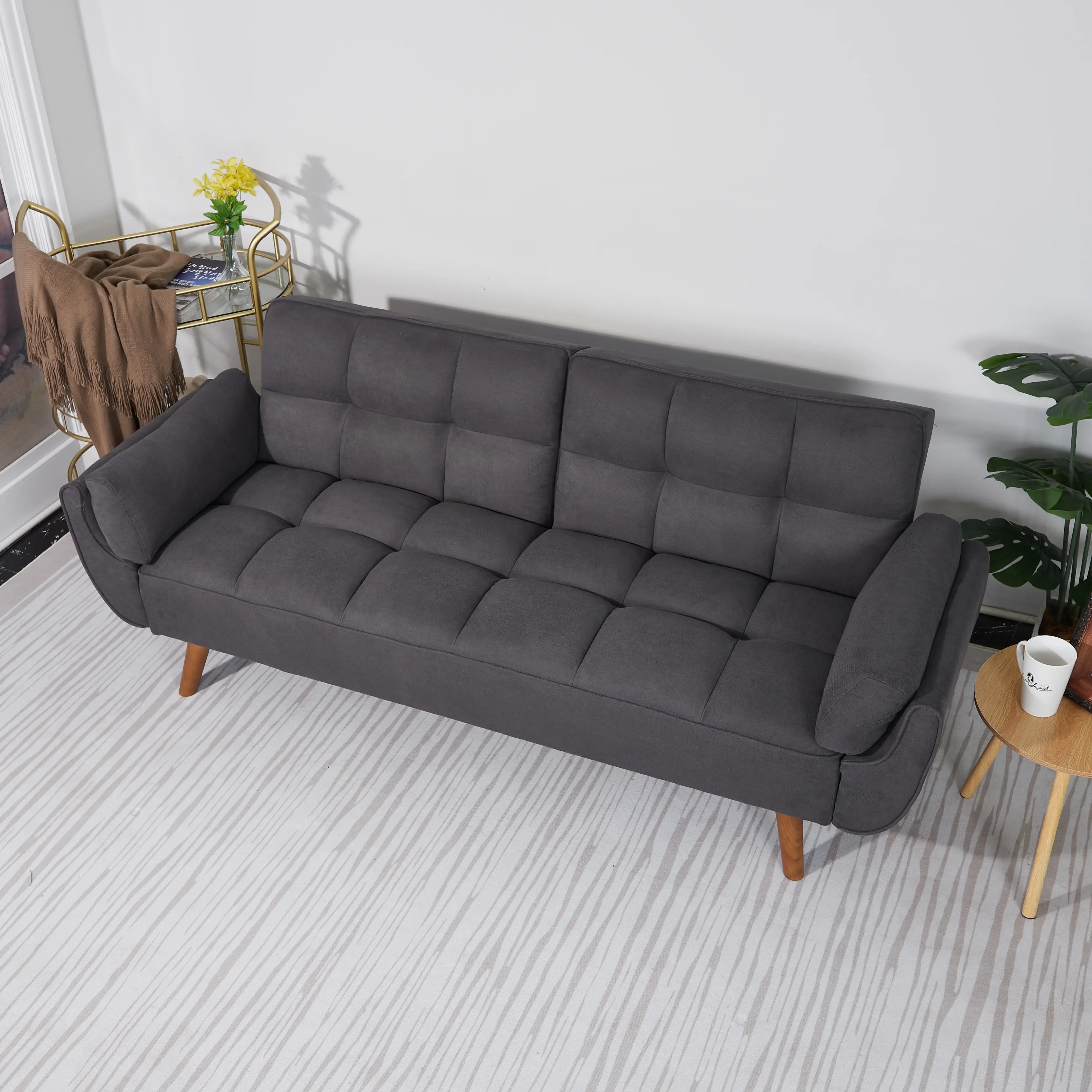 Homy Casa Dark Gray Linen Sofa – 500LBS Heavy-Duty, Solid Wood Frame, Modern Upholstered Couch with Under-Seat Storage