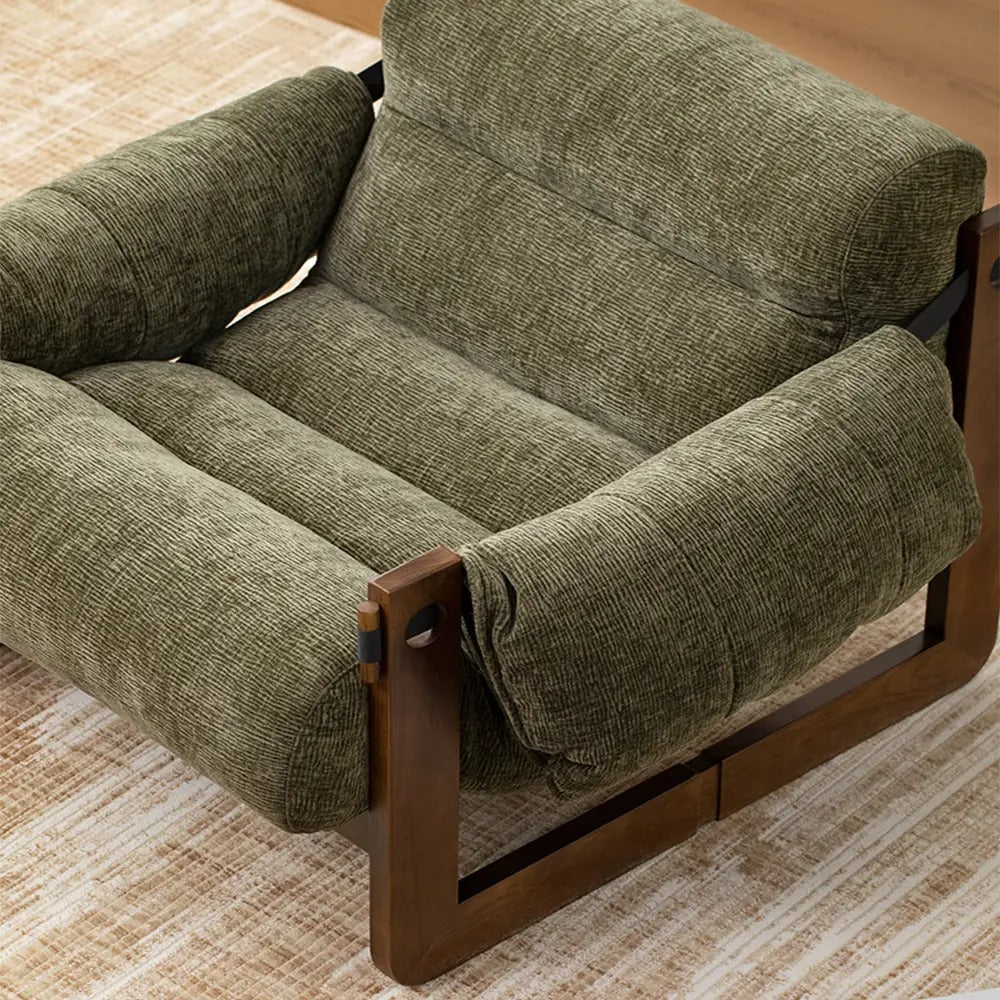 Retro Chenille Accent Lounge Chair – Solid Wood Frame with Plush Cushion, Removable Cover & Wide Armrests