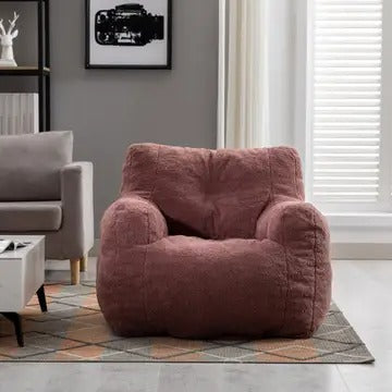 Tufted Teddy Fabric Bean Bag Chair with Ergonomic Backrest – Memory Sponge Lounge Seat in Multiple Colors