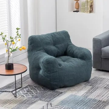 Tufted Teddy Fabric Bean Bag Chair with Ergonomic Backrest – Memory Sponge Lounge Seat in Multiple Colors