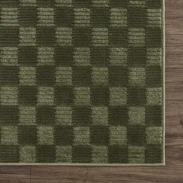 Truls Green Gambit Washable Checkered Rug – Durable Low Pile Modern Rug