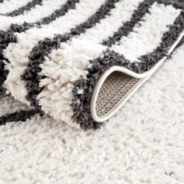 Bauer Black Rainbow Shag Area Rug – Plush Modern White Rug by Hauteloom