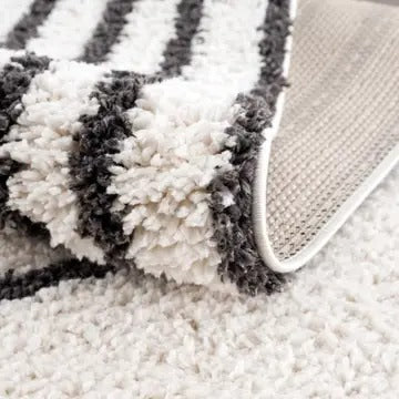 Bauer Black Rainbow Shag Area Rug – Plush Modern White Rug by Hauteloom