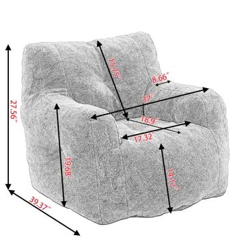 Tufted Teddy Fabric Bean Bag Chair with Ergonomic Backrest – Memory Sponge Lounge Seat in Multiple Colors