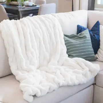 Soft Ruched Faux Fur Throw Blanket – Set Of 2 Ultra Plush Cozy Reversible Minky Blanket, 50x60", Multiple Colors