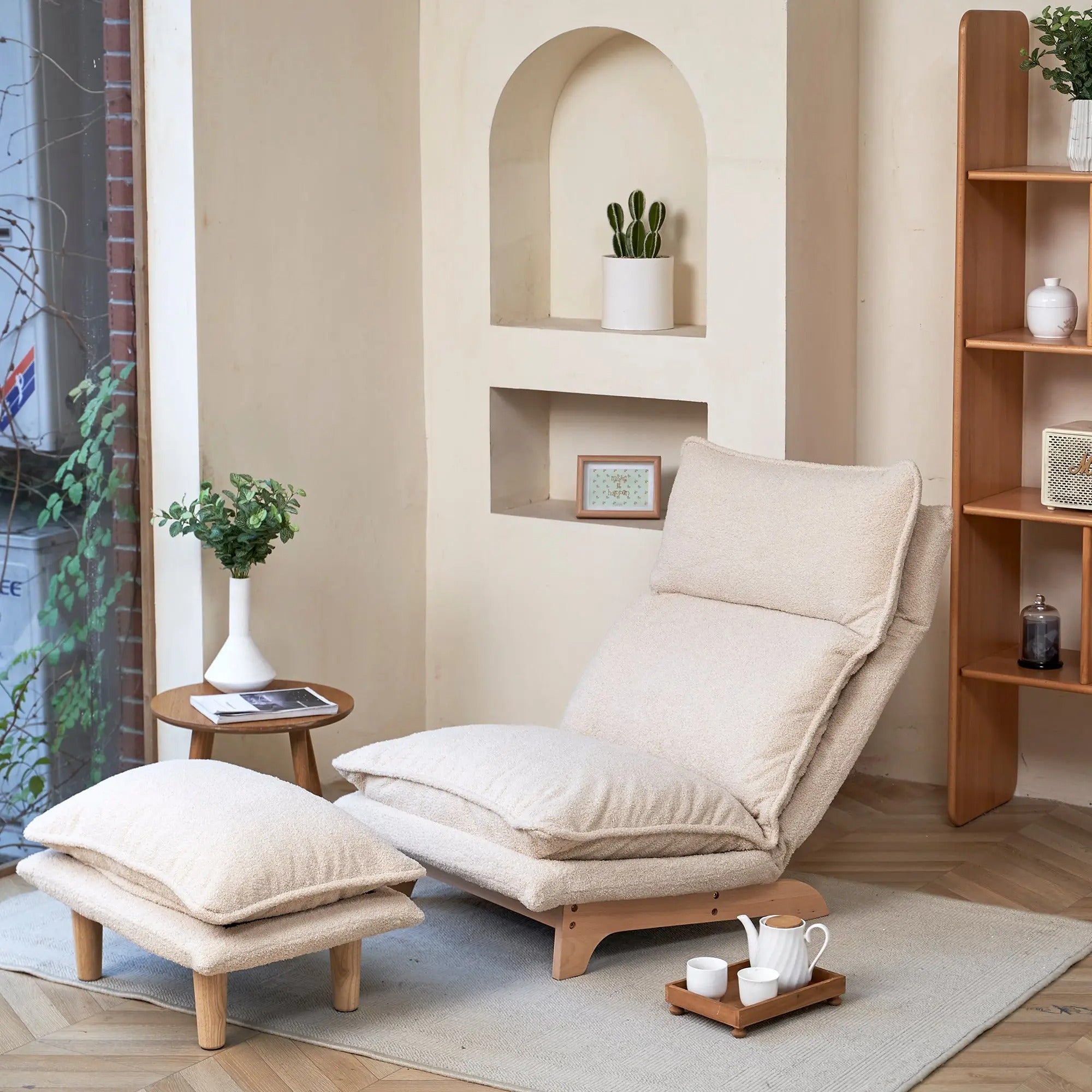 Adjustable Floor Sofa Chair with Foldable Backrest - Beige