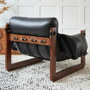 Wide Oil Wax Leather Accent Chair – Solid Wood Upholstered Lounge Chair, American Vintage Retro Design with Deep Seat & Plush Cotton Comfort