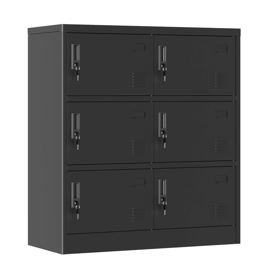 6-Door Black Metal Storage Locker with Lock & Card Slot – Secure, Durable Organizer for Office, Gym, School, or Home