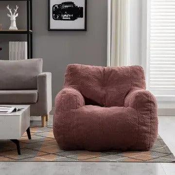 Tufted Teddy Fabric Bean Bag Chair with Ergonomic Backrest – Memory Sponge Lounge Seat in Multiple Colors