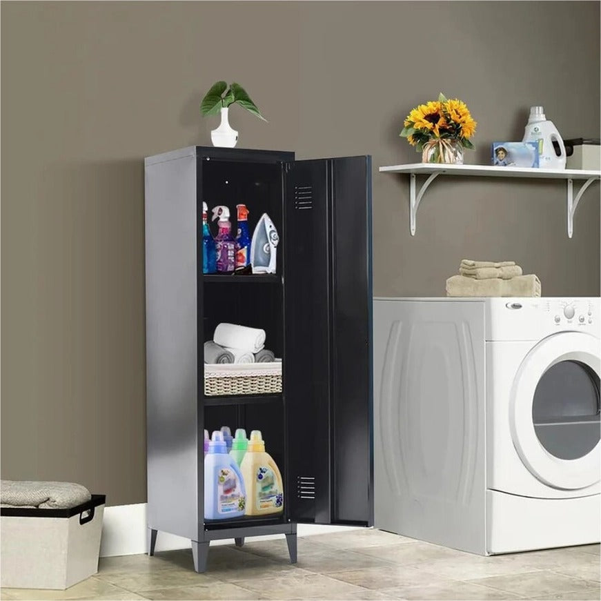Metal Multifunctional Versatile Storage Cabinet – Durable White & Black Organizer for Home, Office, or Garage - 15.2" x 54.1"