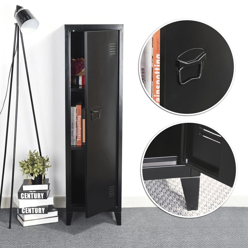 Metal Multifunctional Versatile Storage Cabinet – Durable White & Black Organizer for Home, Office, or Garage - 15.2" x 54.1"
