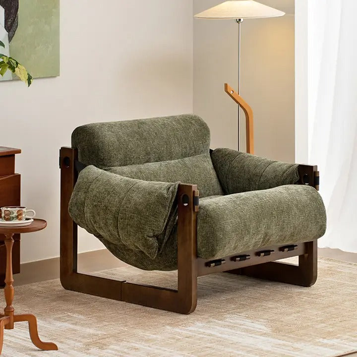 Retro Chenille Accent Lounge Chair – Solid Wood Frame with Plush Cushion, Removable Cover & Wide Armrests