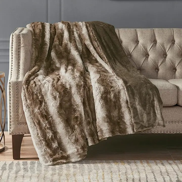 Oversized 60"x70" Dark Brown Faux Fur Throw Blanket – Soft Reversible Faux Mink Blanket, OEKO-TEX Certified & Machine Washable