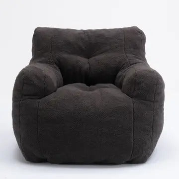 Tufted Teddy Fabric Bean Bag Chair with Ergonomic Backrest – Memory Sponge Lounge Seat in Multiple Colors