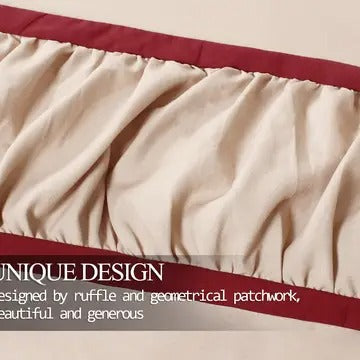 7-Piece Taupe & Burgundy Hypoallergenic Microfiber Ruffle Patchwork Comforter Set with Decorative Pillows – King Size